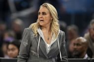 Head coach Becky Hammon of the Las Vegas Aces looks on against the Golden State Valkyries in the third quarter at Chase Center on August 06, 2025 in San Francisco, California. - Source: Getty